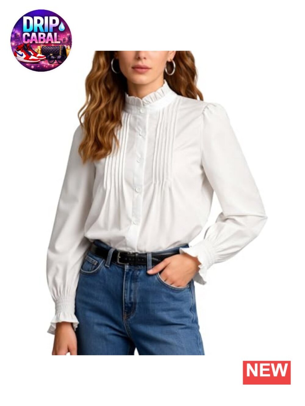 Women's Ruffled Collar Button Down Blouse Long Sleeve Pleated Office Top